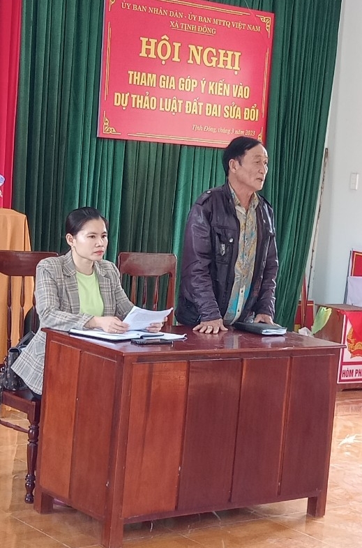 UBND xã Tịnh Đông Tổ chức Hội nghị lấy ý kiến nhân dân đối với dự thảo Luật Đất đai (sửa đổi) tại thôn Đồng Nhơn Nam